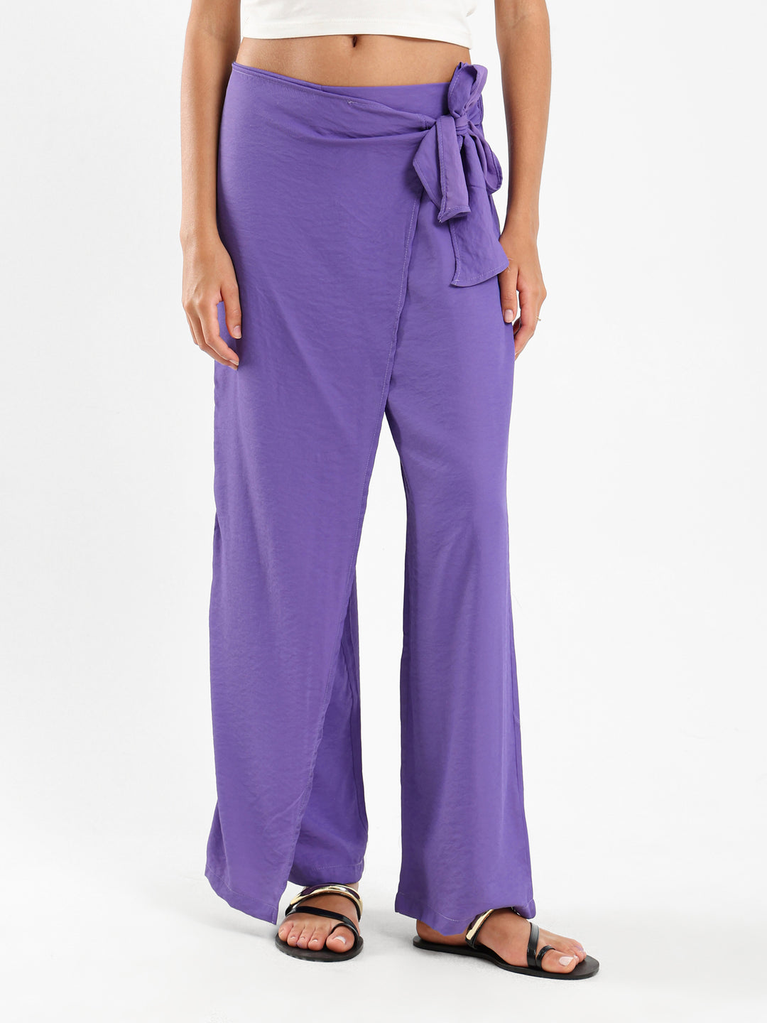 Front Overlap Wide-Leg Pants