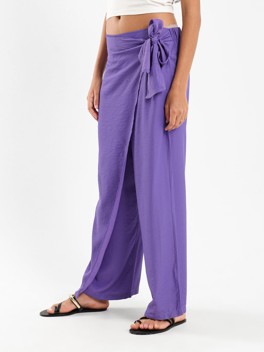 Front Overlap Wide-Leg Pants