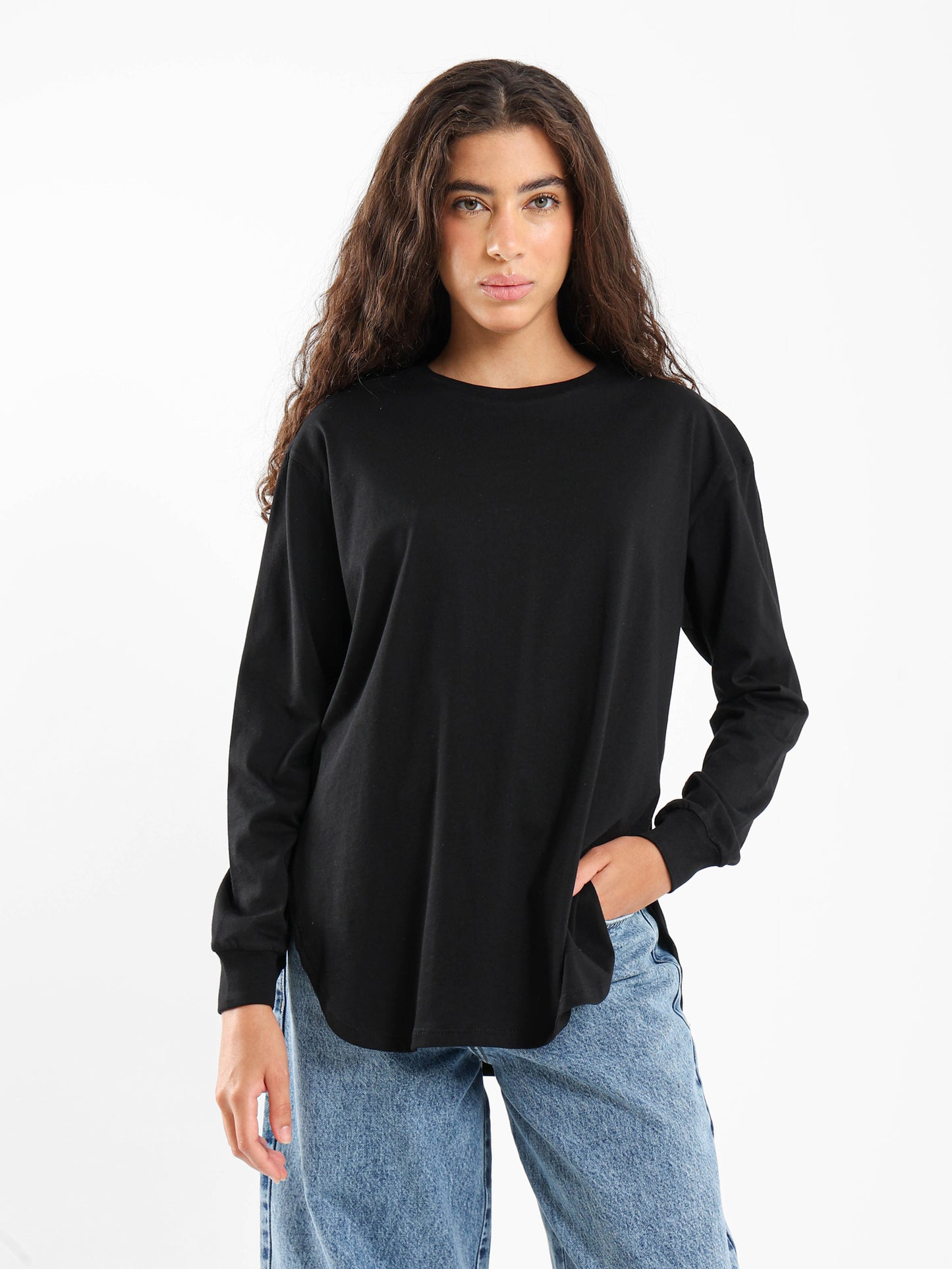 Round Hem T-Shirt with Side Slits