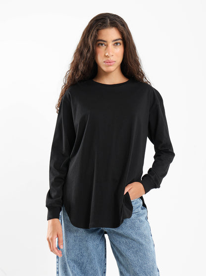 Round Hem T-Shirt with Side Slits