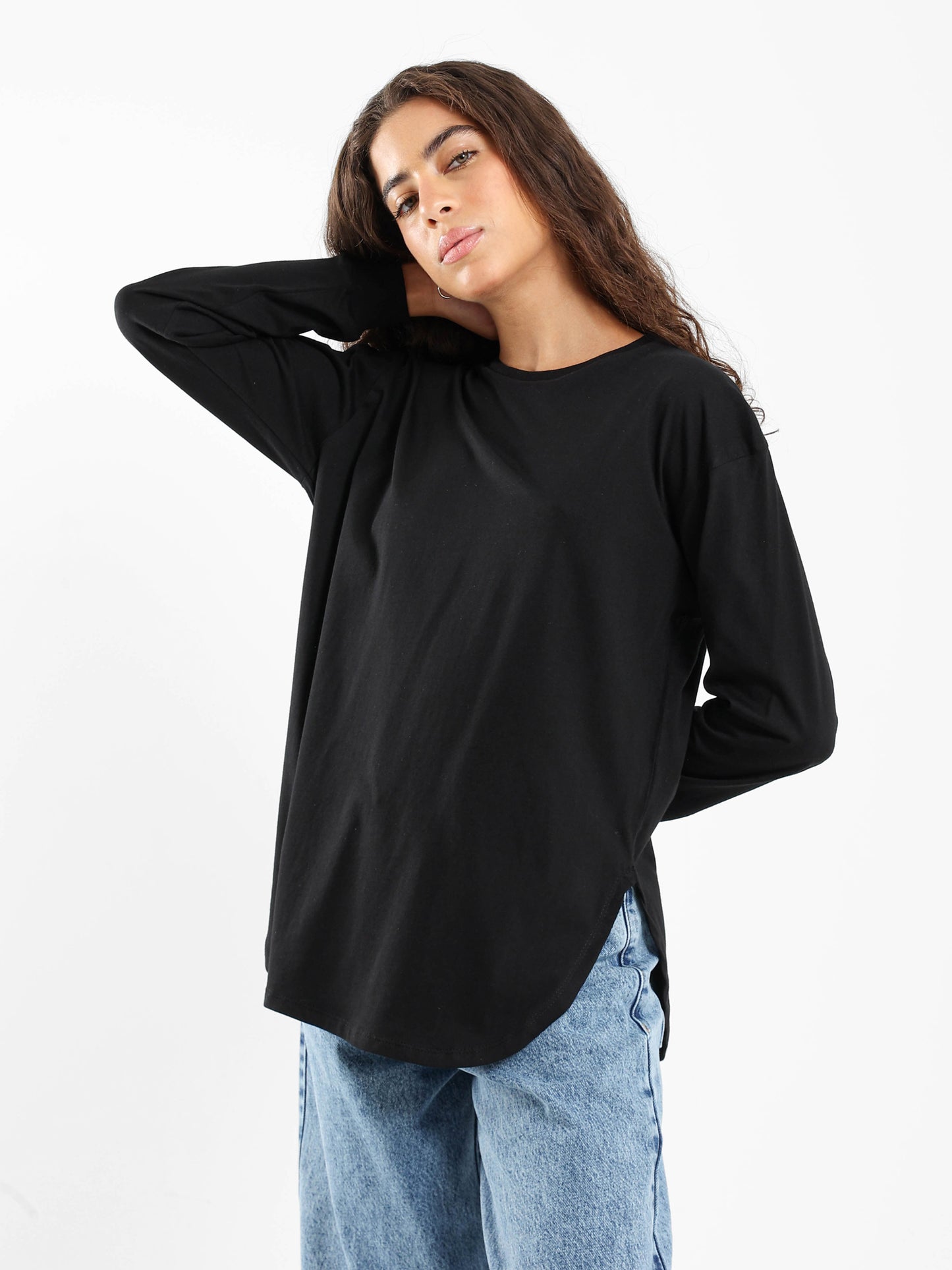 Round Hem T-Shirt with Side Slits