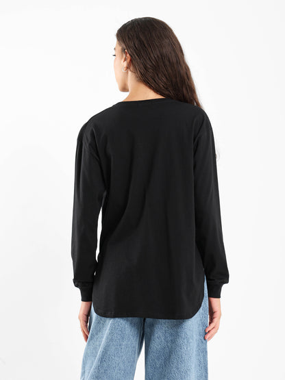 Round Hem T-Shirt with Side Slits