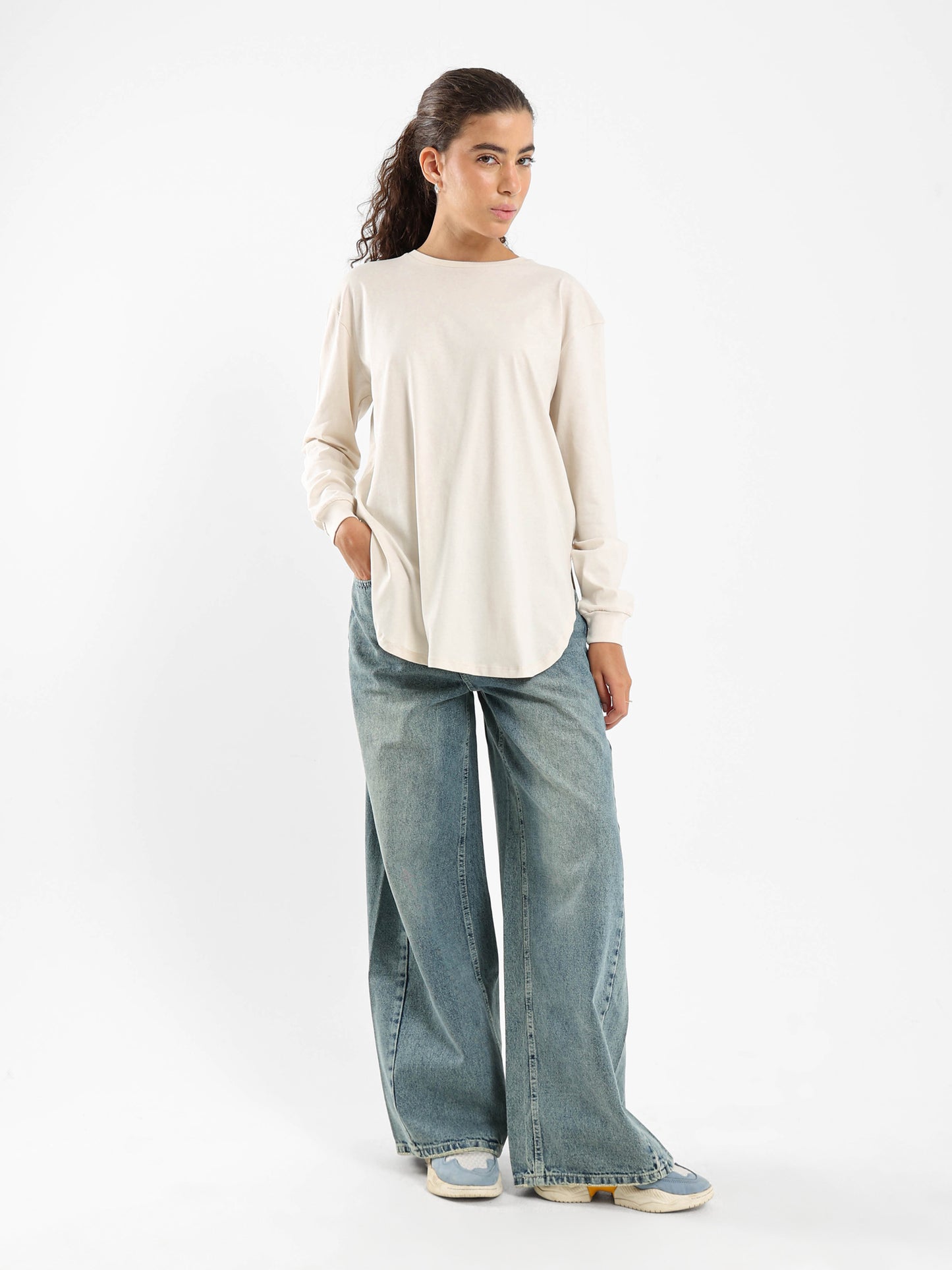 Round Hem T-Shirt with Side Slits