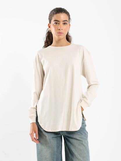 Round Hem T-Shirt with Side Slits