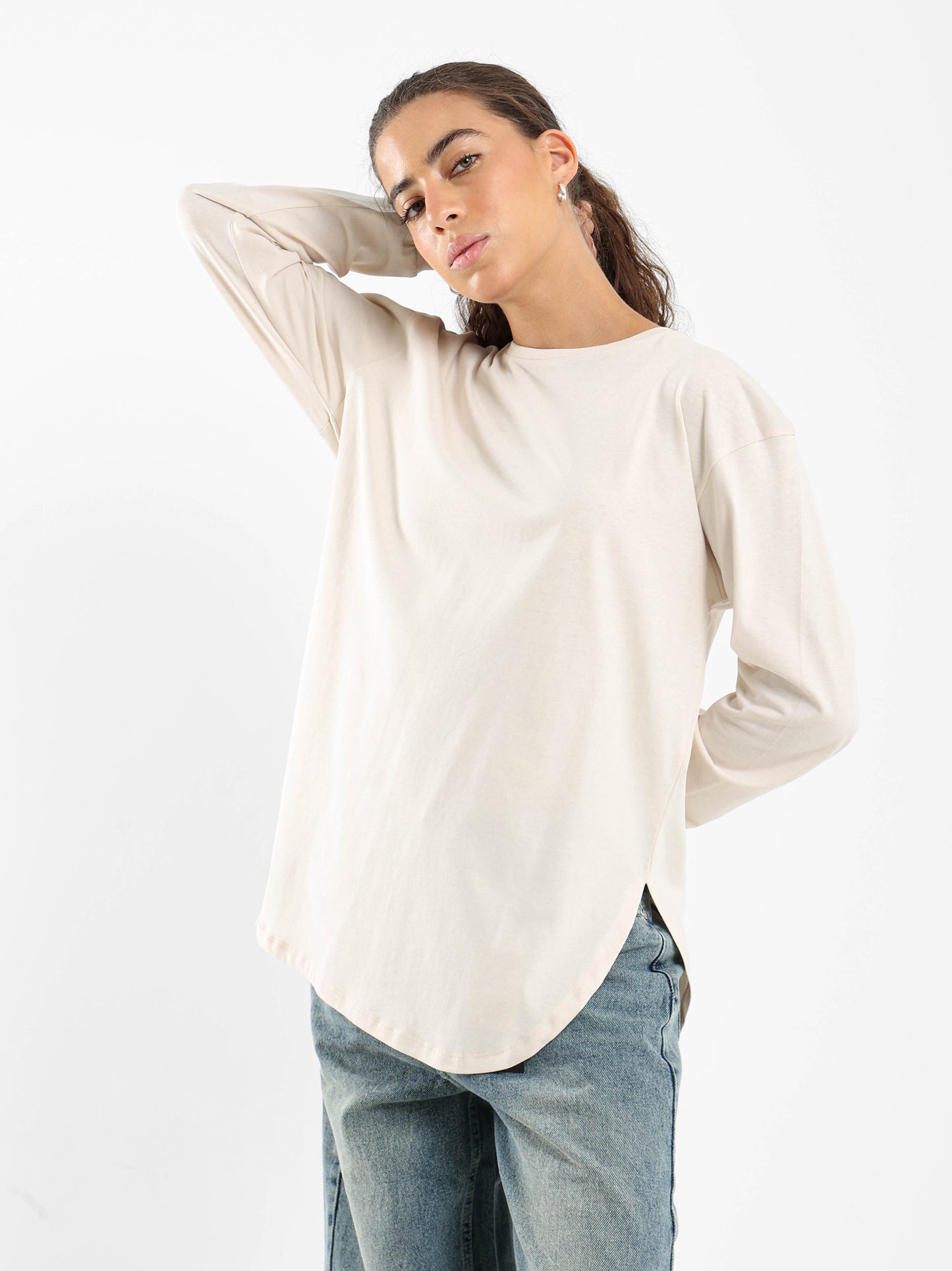 Round Hem T-Shirt with Side Slits
