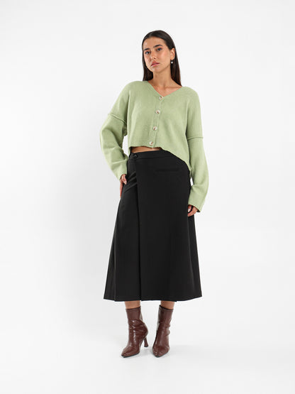 Asymmetric Slit Side Midi Skirt