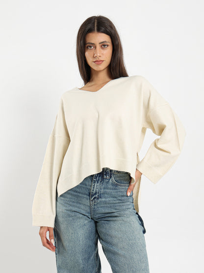 Oversized V Neck Pullover With Slits