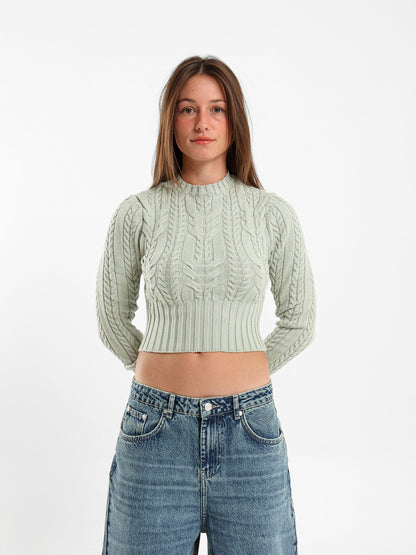 Cropped Fitted Cable Pullover