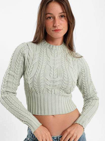 Cropped Fitted Cable Pullover