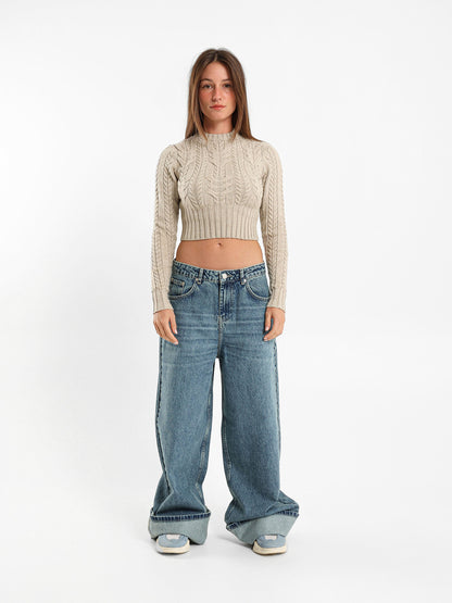 Cropped Fitted Cable Pullover
