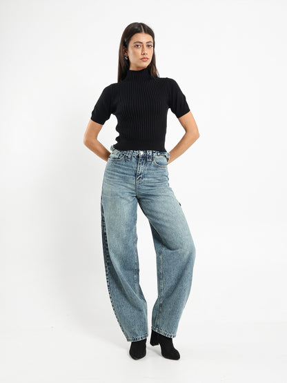 Solid Asymmetrical High Neck Pullover
