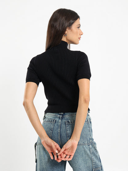 Solid Asymmetrical High Neck Pullover