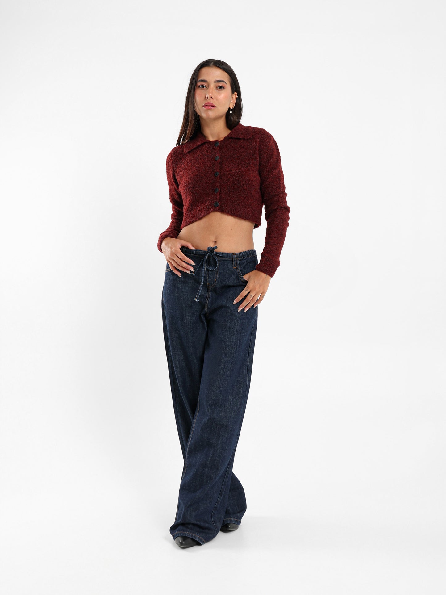 Polo Collar Cropped Cardigan