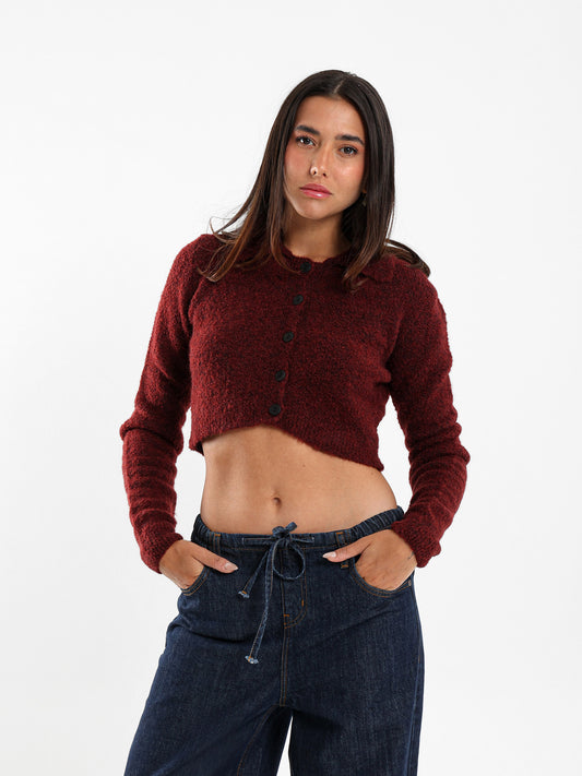 Polo Collar Cropped Cardigan