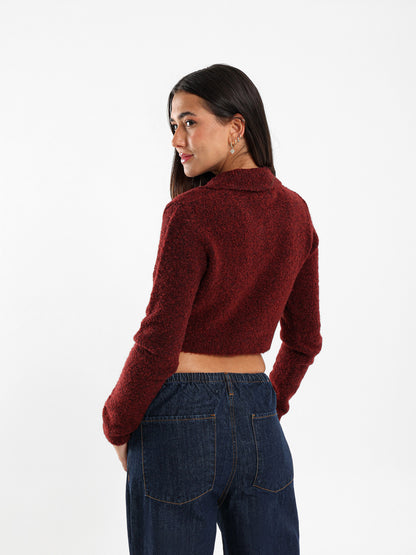 Polo Collar Cropped Cardigan