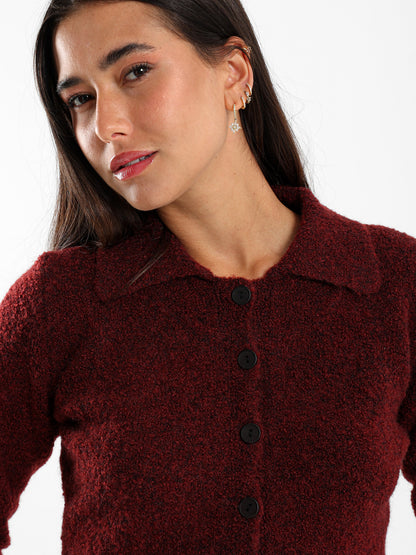 Polo Collar Cropped Cardigan