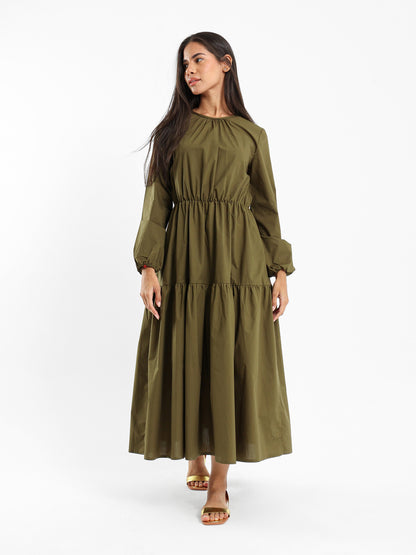 Puffy Tiered Long Sleeve Dress