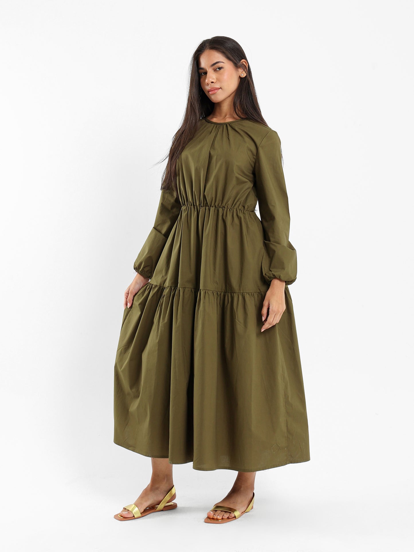Puffy Tiered Long Sleeve Dress