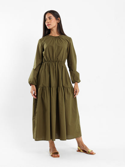 Puffy Tiered Long Sleeve Dress