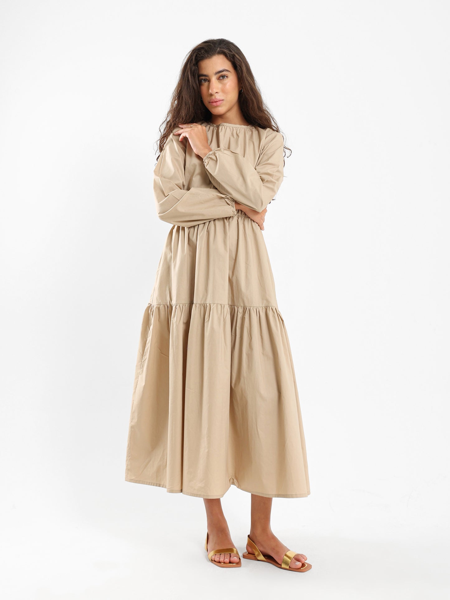 Puffy Tiered Long Sleeve Dress
