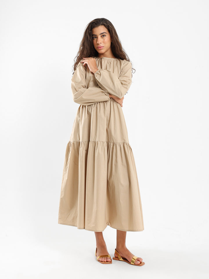 Puffy Tiered Long Sleeve Dress