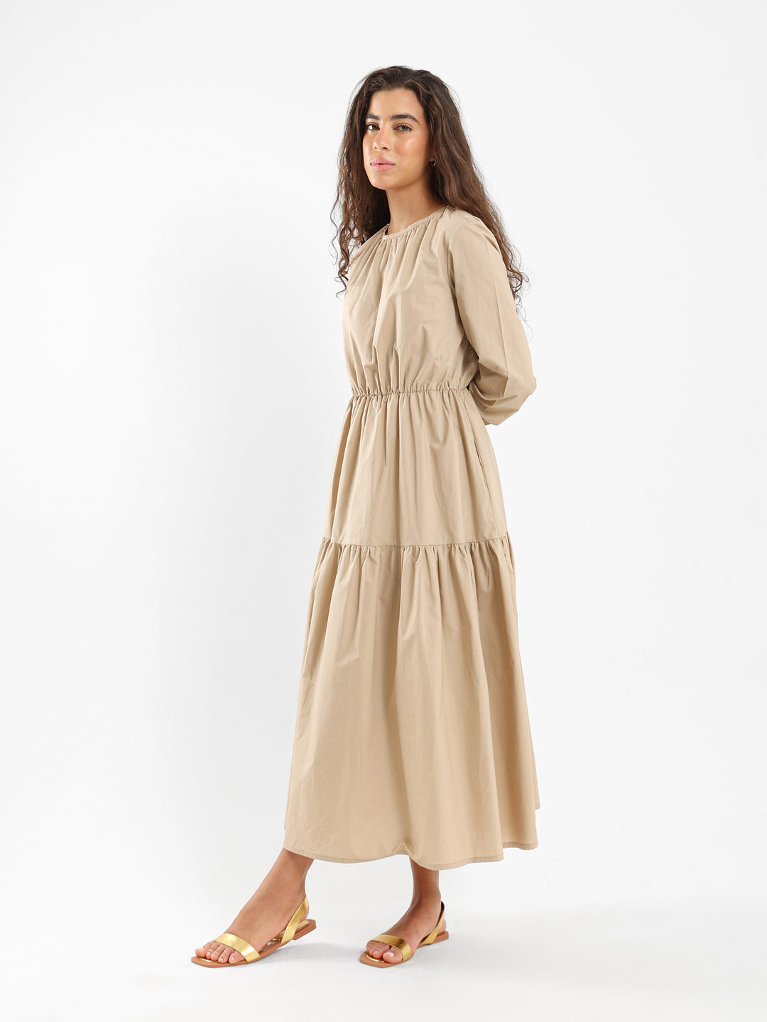 Puffy Tiered Long Sleeve Dress