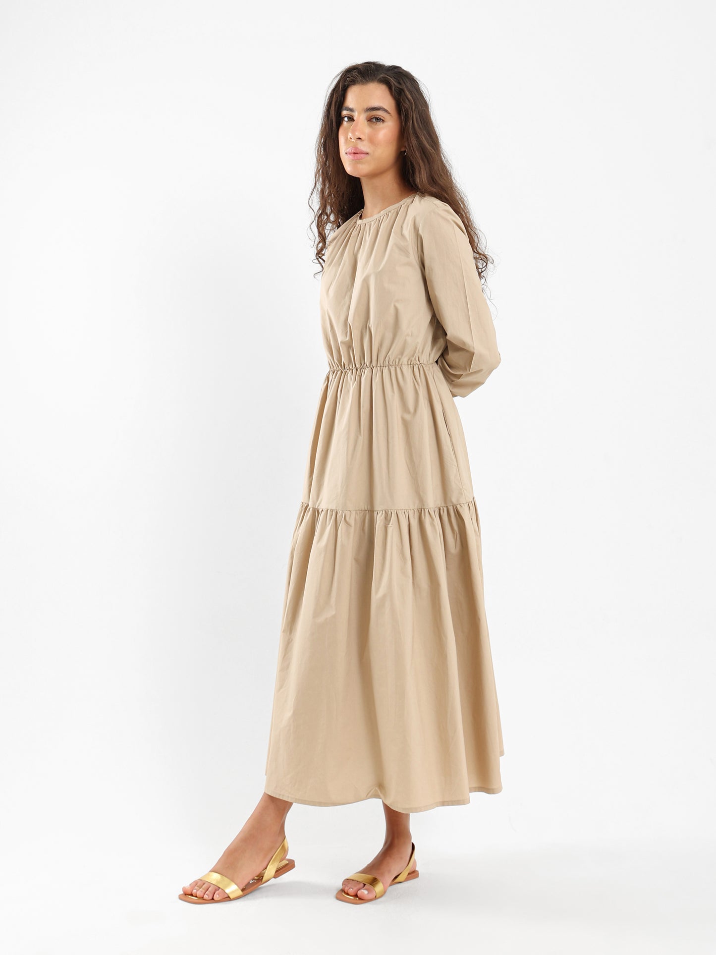 Puffy Tiered Long Sleeve Dress