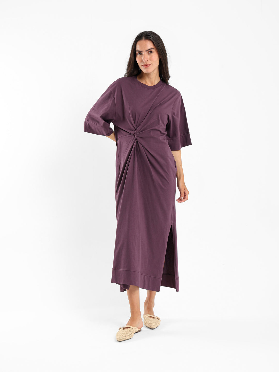 knot front t shirt dress Textured Knot Relaxed Midi T-Shirt Dress | Black