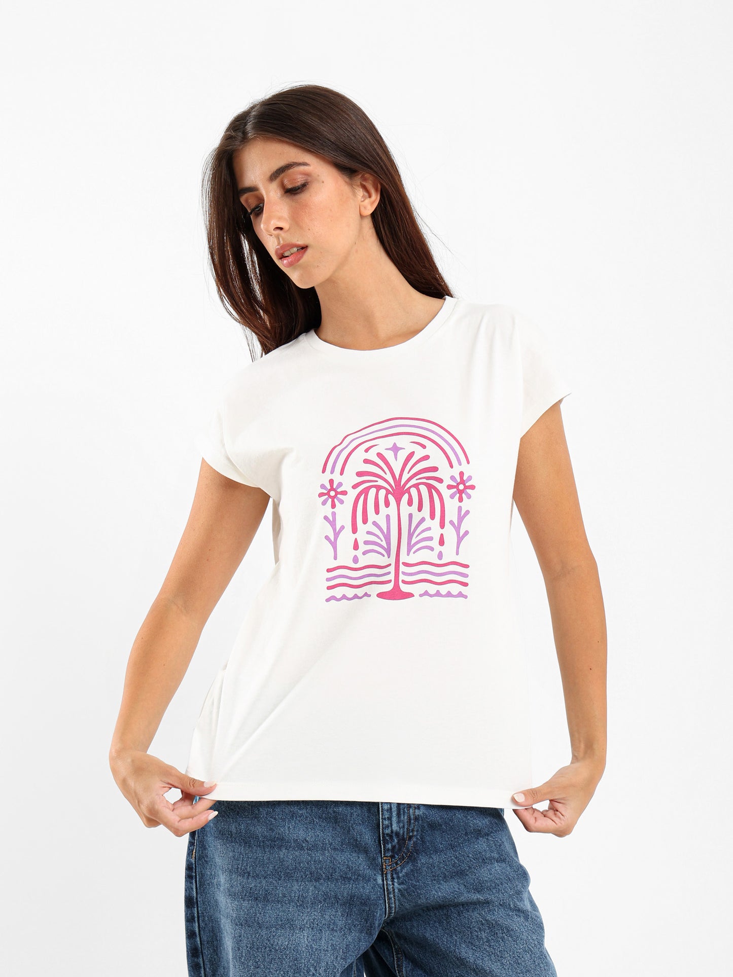 Minimal Palm Tree Cap Sleeve T-Shirt