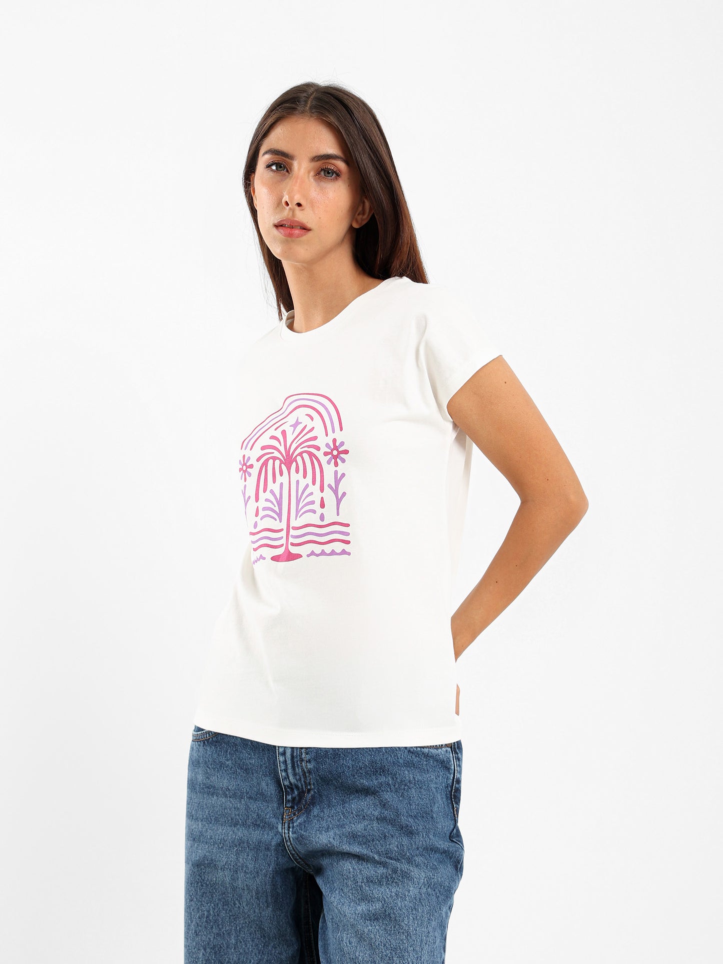 Minimal Palm Tree Cap Sleeve T-Shirt