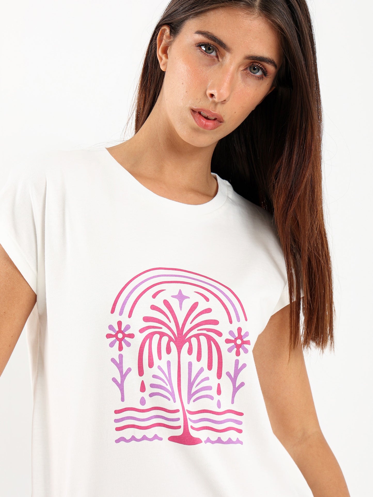 Minimal Palm Tree Cap Sleeve T-Shirt