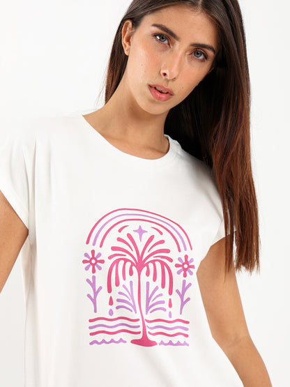 Minimal Palm Tree Cap Sleeve T-Shirt