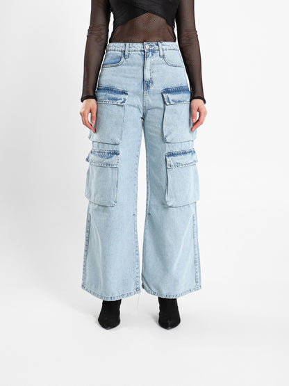 Wide Leg Cargo Jeans with Multiple Pockets