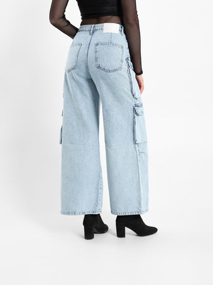 Wide Leg Cargo Jeans with Multiple Pockets