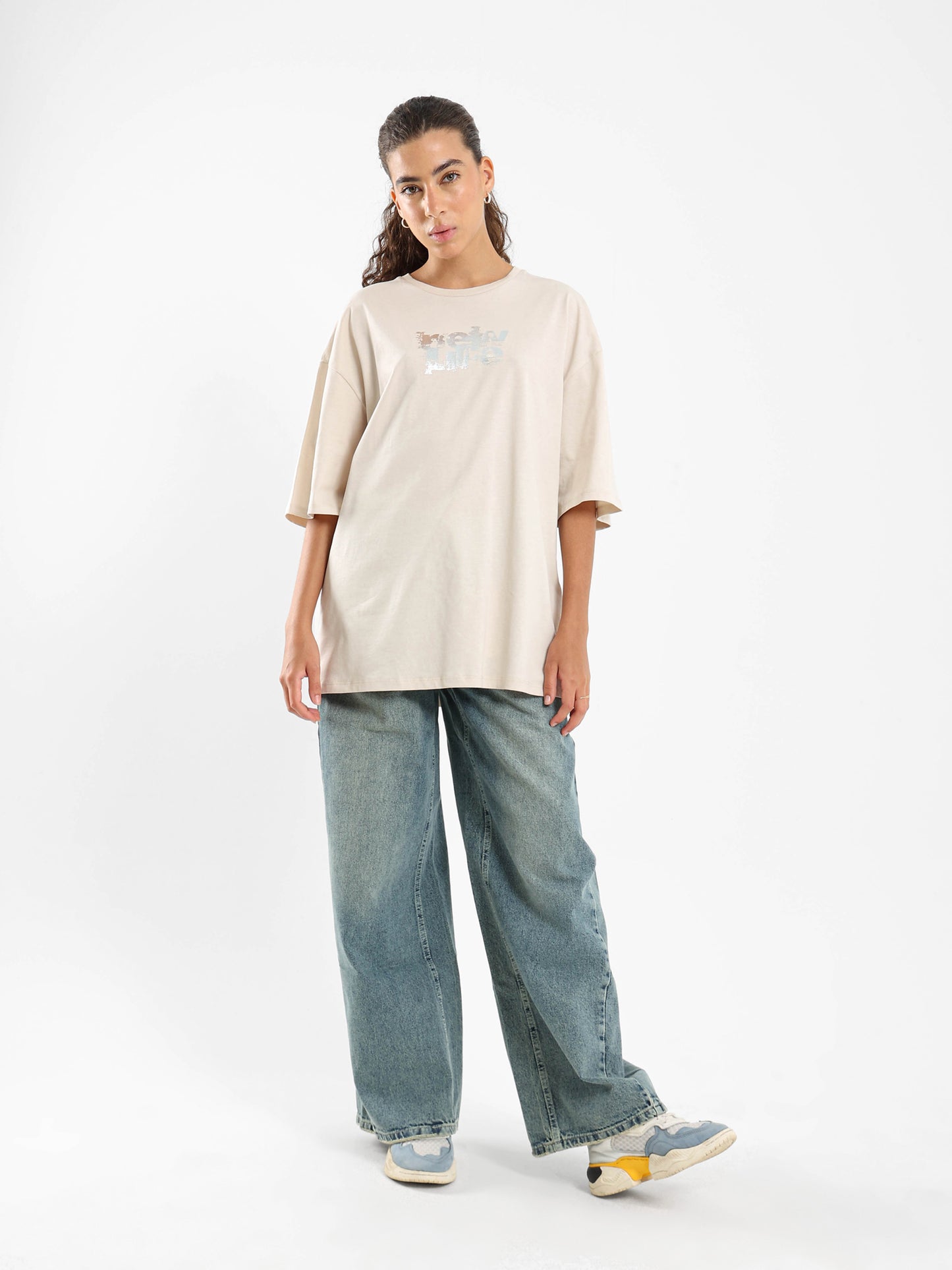 Lights On Oversized Print Tee