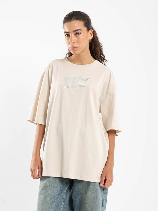 Lights On Oversized Print Tee