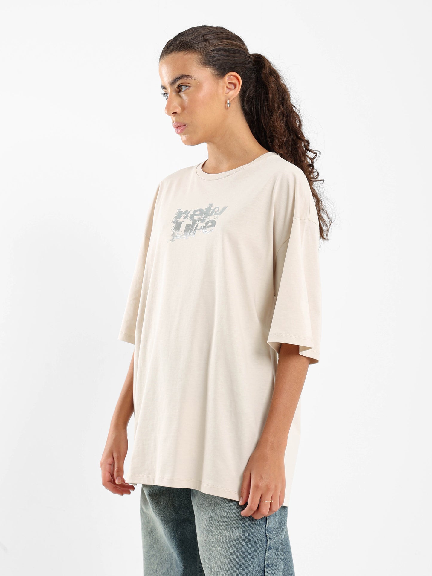 Lights On Oversized Print Tee