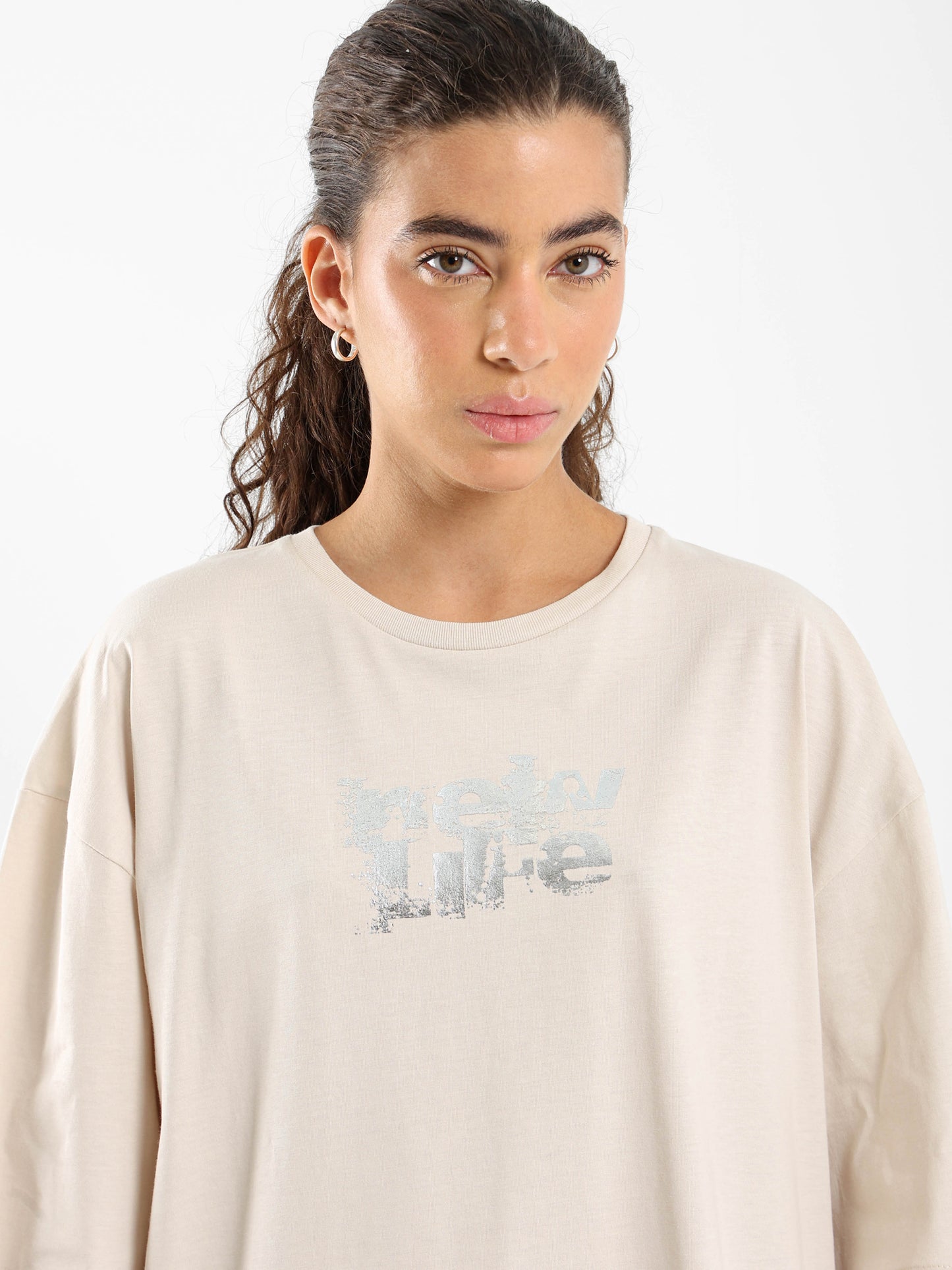 Lights On Oversized Print Tee
