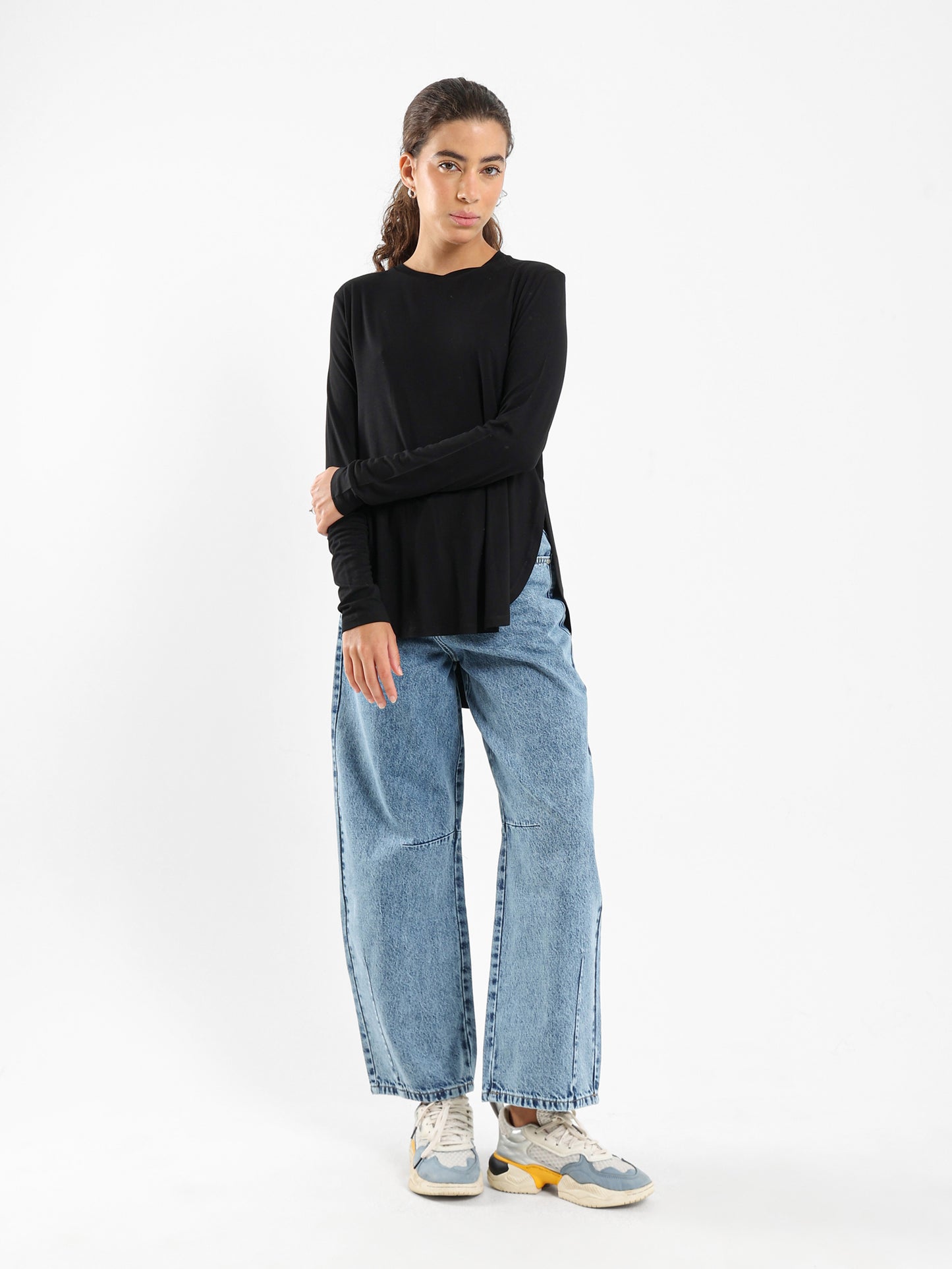 Long Sleeve Hi-Low Round Hem Tee