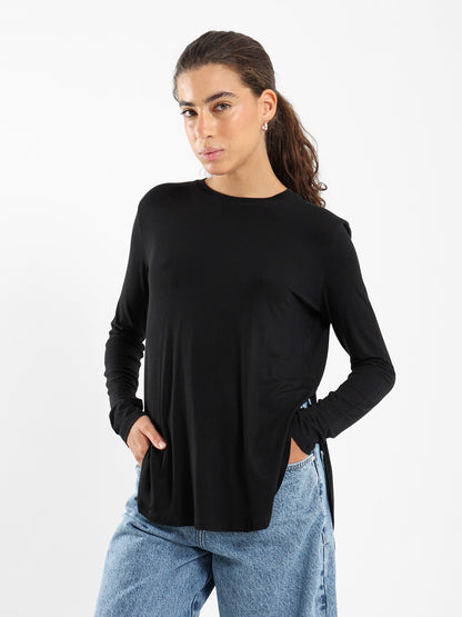 Long Sleeve Hi-Low Round Hem Tee