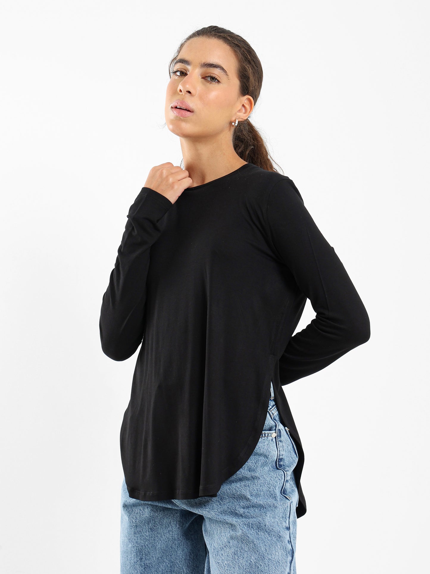 Long Sleeve Hi-Low Round Hem Tee
