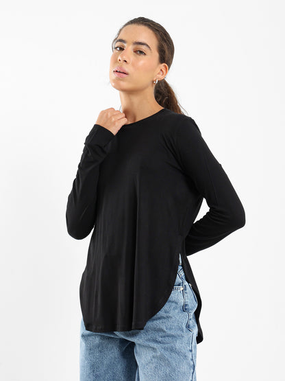 Long Sleeve Hi-Low Round Hem Tee