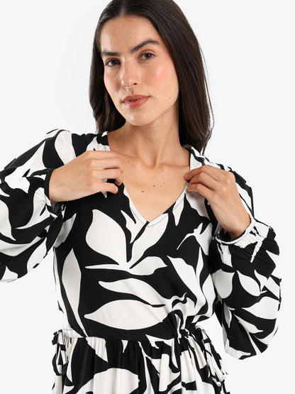 Long-Sleeve Tiered Dress