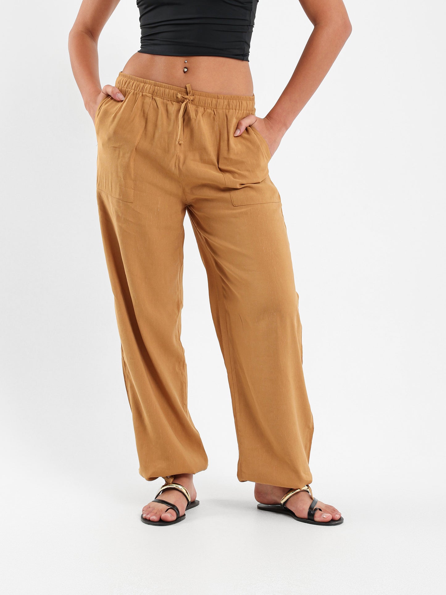 Linen-Blend Pants with Side Pockets