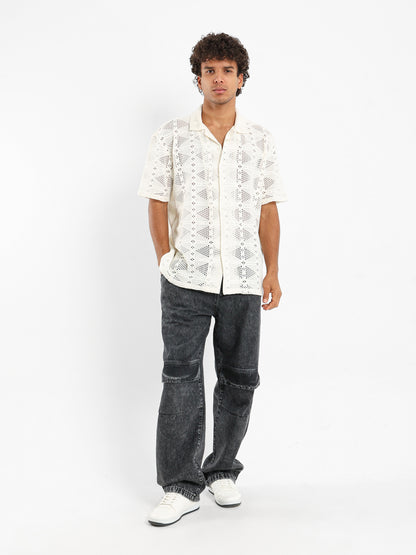 Relaxed Fit Crochet Short Sleeve Shirt