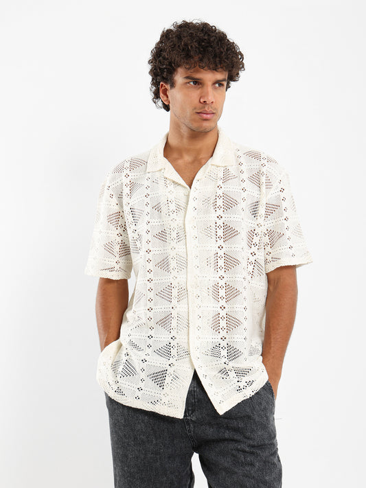 Relaxed Fit Crochet Short Sleeve Shirt