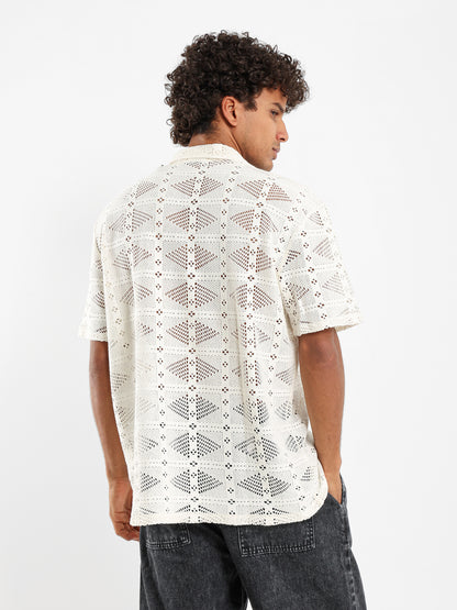 Relaxed Fit Crochet Short Sleeve Shirt