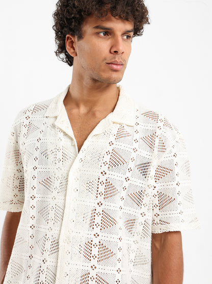 Relaxed Fit Crochet Short Sleeve Shirt