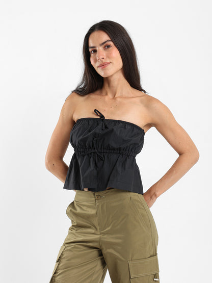 Peplum Strapless Tie-Front Top