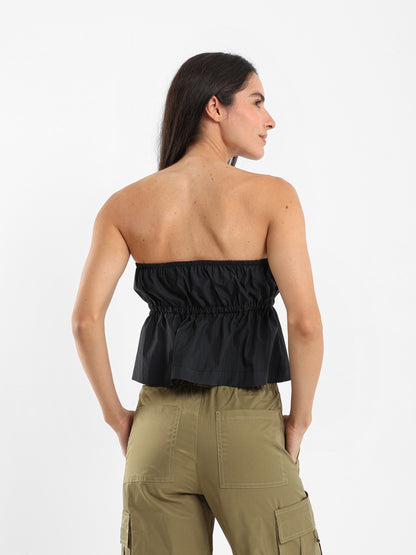 Peplum Strapless Tie-Front Top
